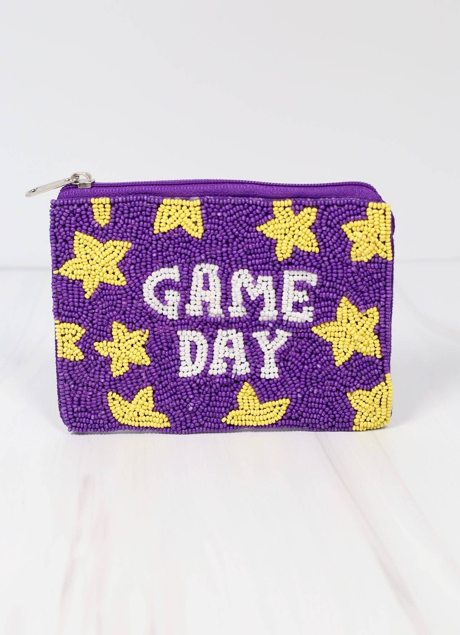 Game Day Star Beaded Pouch in Purple