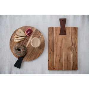 Two-Tone Acacia Wood Cheese/Cutting Board with Black Tail Joint Handle