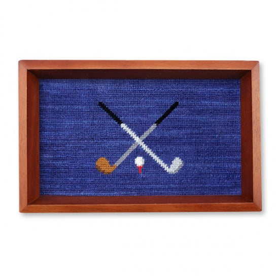 Crossed Clubs Needlepoint Valet Tray