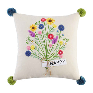 Happy Floral Embroidery Pillow