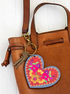 Wooden Painted Heart Keychain