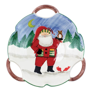 Old St. Nick Handled Scallop Bowl - Santa with Owl