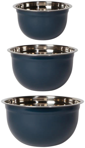 Matte Steel Ink Blue Mixing Bowls (Set of 3)