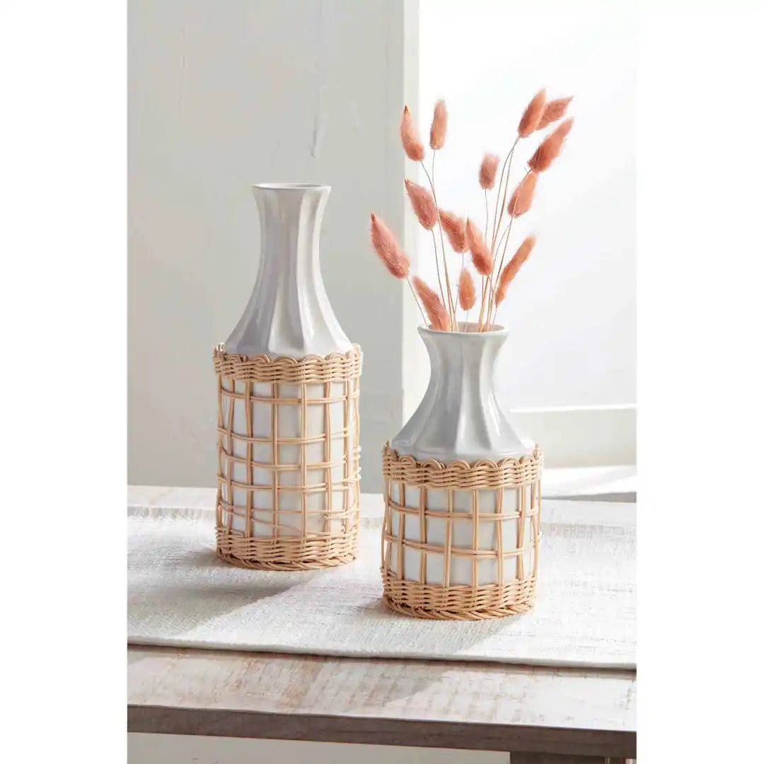 Tall Rattan Wrapped Vase